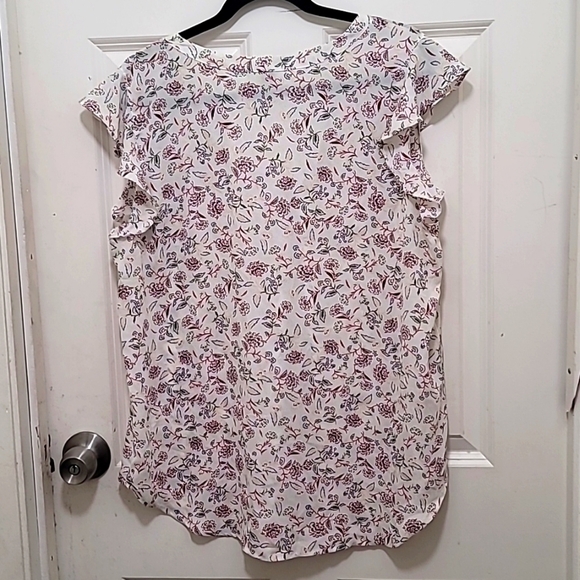 PEACE & PEARLS WOMEN'S BLOUSE V NECK BEUGE FLORAL PRINT FLUTTER SLEEVE S… - Picture 4 of 7